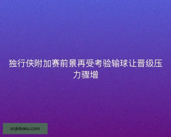 独行侠附加赛前景再受考验输球让晋级压力骤增